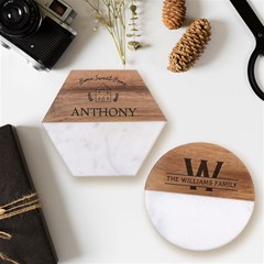 Personalized Name Best Gift Classic Marble Wood Coaster (Round)  View5