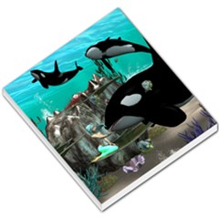 Cute Mermaid Playing With Orca Small Memo Pads