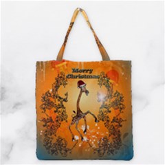 Funny, Cute Christmas Giraffe Grocery Tote Bags