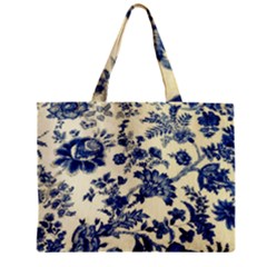 Vintage Blue Drawings On Fabric Zipper Mini Tote Bag