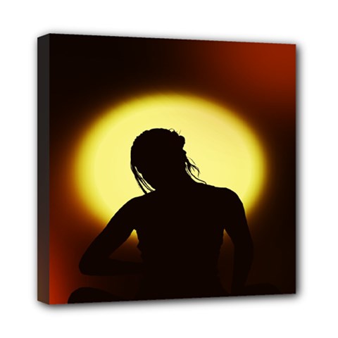 Silhouette Woman Meditation Mini Canvas 8  X 8 