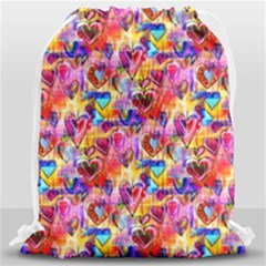 Spring Hearts Bohemian Artwork Drawstring Bag (large)