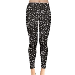 Black White Music Elements On Black Square Pattern Women s Leggings