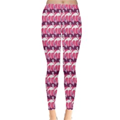 Pink Elegance Pattern Pink Flamingo And Wings Leggings