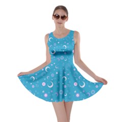 Turquoise Fun Night Sky The Moon And Stars Skater Dress
