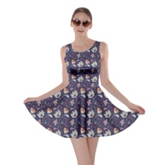 Blue Indian Floral Pattern On Blue Skater Dress
