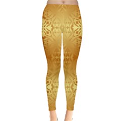 Yellow Golden Ornaments Or Pattern Leggings