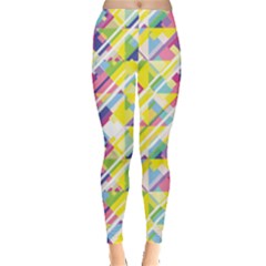 Yellow Geometric Pattern Colorful Stripes Leggings