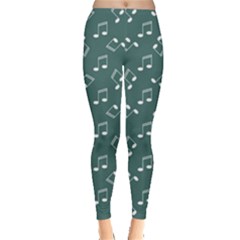 Green Music Elements Notes Gray Pattern Leggings