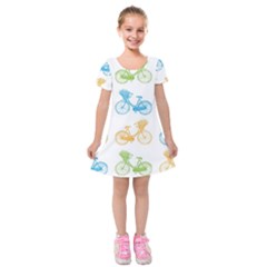 Vintage Bikes With Basket Of Flowers Colorful Wallpaper Background Illustration Kids  Short Sleeve Velvet Dress
