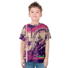 Pink City Retro Vintage Futurism Art Kids  Cotton Tee