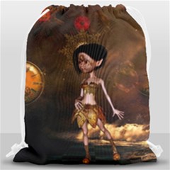 Steampunk, Cute Little Steampunk Girl In The Night With Clocks Drawstring Bag (large)