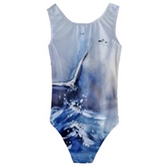 Art Painting Sea Storm Seagull Kids  Cut-out Back One Piece Swimsuit
