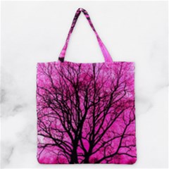 Pink Silhouette Tree Grocery Tote Bag