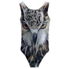 Vector Hand Painted Owl Kids  Cut-out Back One Piece Swimsuit