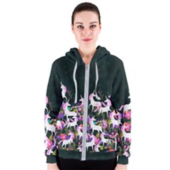Unicorn Floral Women s Zipper Hoodie