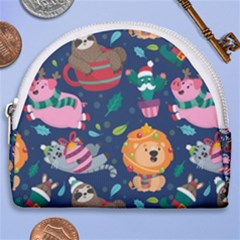 Funny Animal Christmas Pattern Horseshoe Style Canvas Pouch
