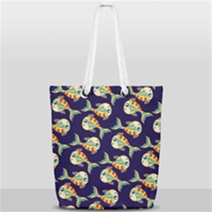 Fish Background Abstract Animal Full Print Rope Handle Tote (small)