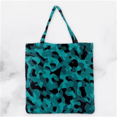 Black And Teal Camouflage Pattern Grocery Tote Bag