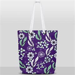 Floral Blue Pattern  Full Print Rope Handle Tote (small)