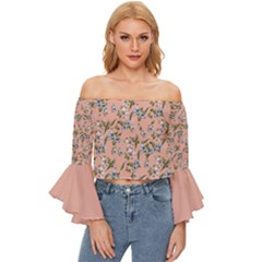 Flower Peach Blossom Off Shoulder Flutter Bell Sleeve Top