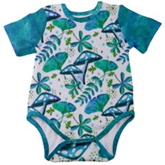 Autumn Mushrooms Blue Baby Short Sleeve Onesie Bodysuit