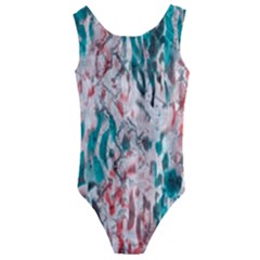 Colorful Spotted Reptilian Coral Kids  Cut-out Back One Piece Swimsuit