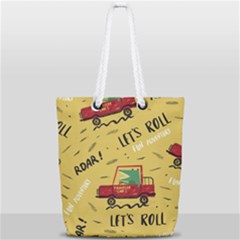 Childish-seamless-pattern-with-dino-driver Full Print Rope Handle Tote (small)