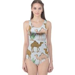 Camels-cactus-desert-pattern One Piece Swimsuit