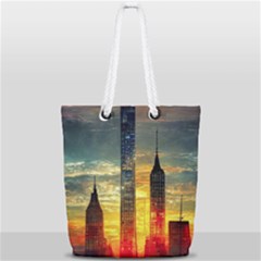 New York City Sunset Dusk Twilight Full Print Rope Handle Tote (small)