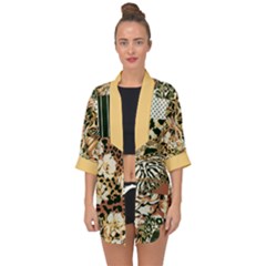 Floral Leaf Chain Patchwork Pattern Open Front Chiffon Kimono