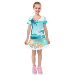 Paradise Heaven Holiday Beach Orange Ocean Kids  Short Sleeve Velvet Dress