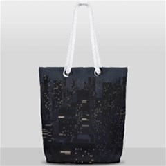 City Night Urban Downtown Science Tower Halo Full Print Rope Handle Tote (small)