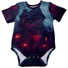 Haunted House Halloween Cemetery Moonlight Baby Short Sleeve Onesie Bodysuit