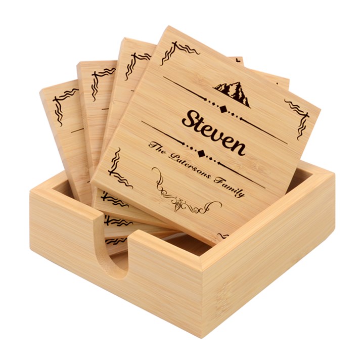 Personalized Family Name Bamboo Coaster Set