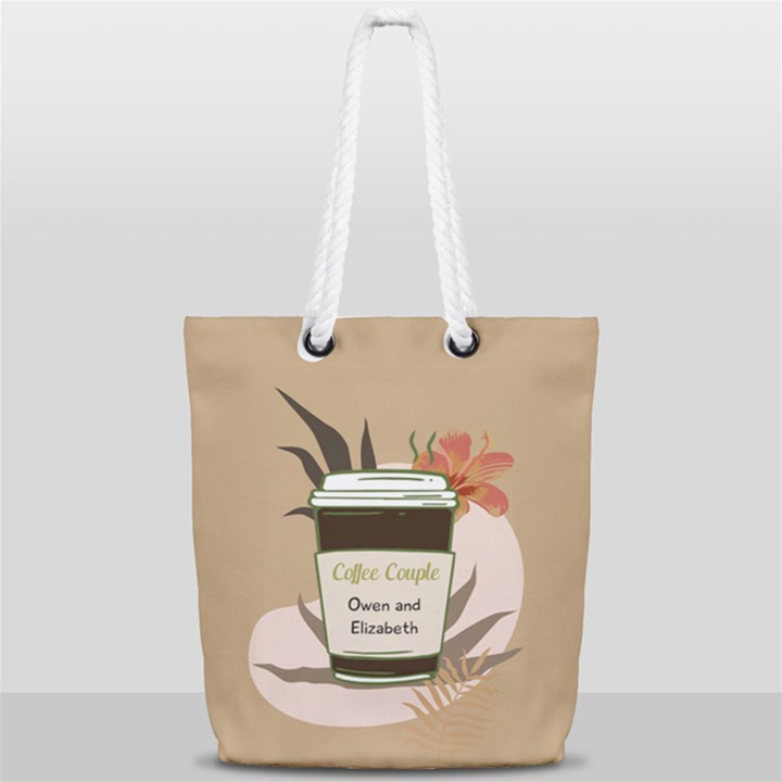 Coffee Couple Full Print Rope Handle Tote (Small)