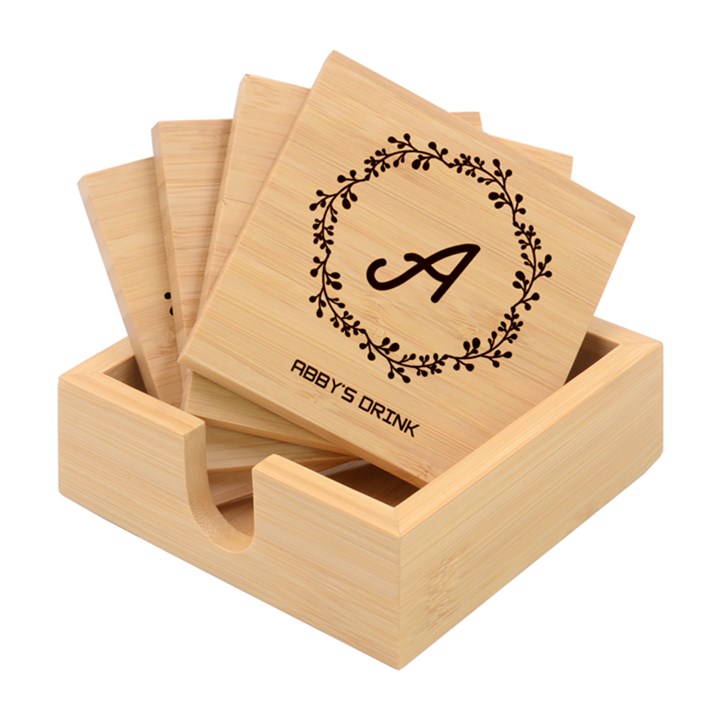 Personalized Family Name Bamboo Coaster Set
