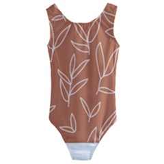Pattern T- Shirtfloral Leaves Grid Pattern 1 T- Shirt Kids  Cut-out Back One Piece Swimsuit
