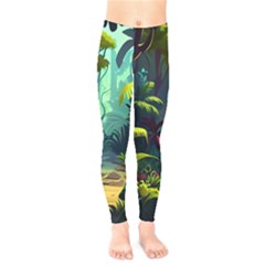 Rainforest Jungle Cartoon Animation Background Kids  Leggings