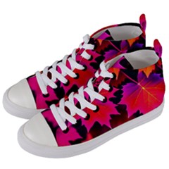 Leaves Purple Autumn Evening Sun Abstract Women s Mid-top Canvas Sneakers