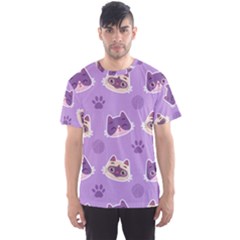 Cute Colorful Cat Kitten With Paw Yarn Ball Seamless Pattern Men s Sport Mesh Tee