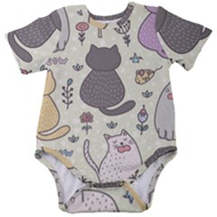 Funny Cartoon Cats Seamless Pattern Baby Short Sleeve Bodysuit