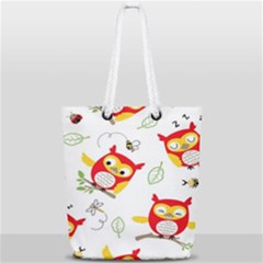 Seamless-pattern-vector-owl-cartoon-with-bugs Full Print Rope Handle Tote (small)