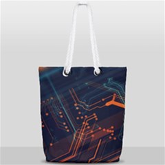 Abstract Colorful Circuit Full Print Rope Handle Tote (small)
