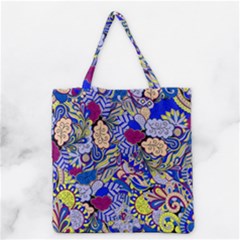 Blue Yellow Background Pattern Vector Texture Paisley Grocery Tote Bag