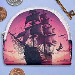 Ship Pirate Adventure Landscape Ocean Sun Heaven Horseshoe Style Canvas Pouch