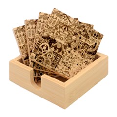 Four-hand-drawn-city-patterns Bamboo Coaster Set