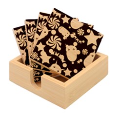 Owl Pattern Background Bamboo Coaster Set