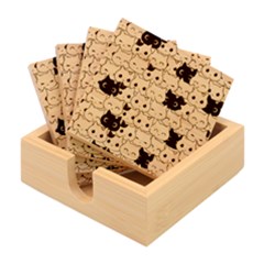 Cute-cat-kitten-cartoon-doodle-seamless-pattern Bamboo Coaster Set