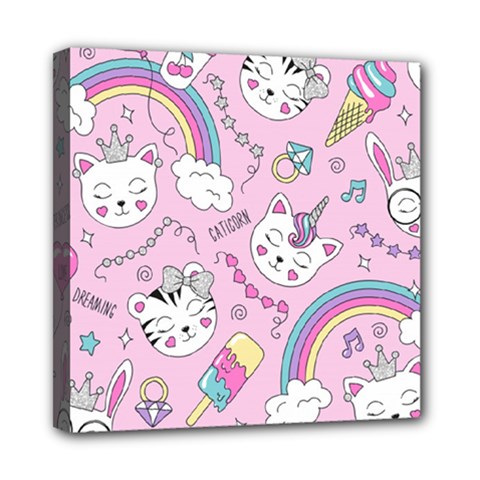 Beautiful-cute-animals-pattern-pink Mini Canvas 8  X 8  (stretched)